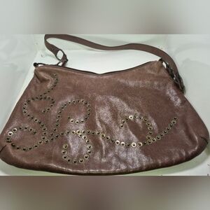 Berge Brown Leather Boho Shoulder Bag, Genuine Leather Made In Italy